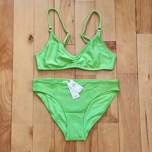 NWT Aerie Beach Babe Shine Rib Scoop Bikini Top & Bikini Bottom - S